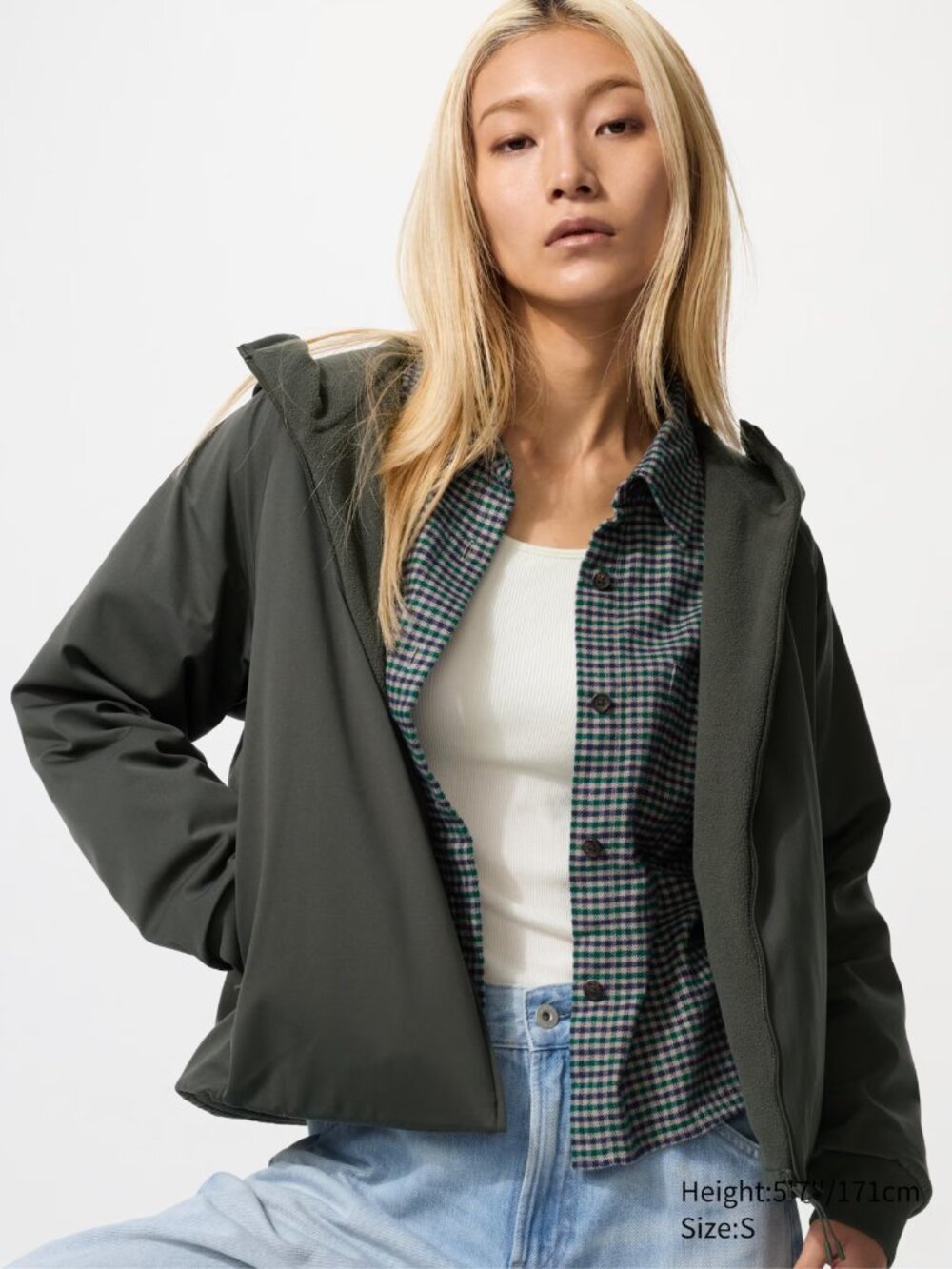 NWT Uniqlo Windproof Fleece Reversible Full-Zip Hoodie in 59 Dark Green